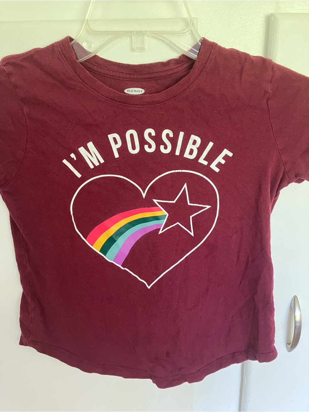 Old Navy Maroon 'I'm Possible' Heart & Rainbow Graphic Tee